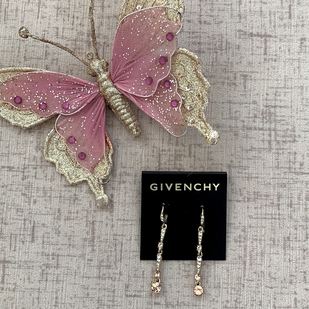 💎Givenchy Gold Toned Earrings with Pink and White Crystals